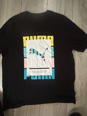 Puma Black Short-Sleeve Tee with Multicolor Block Logo